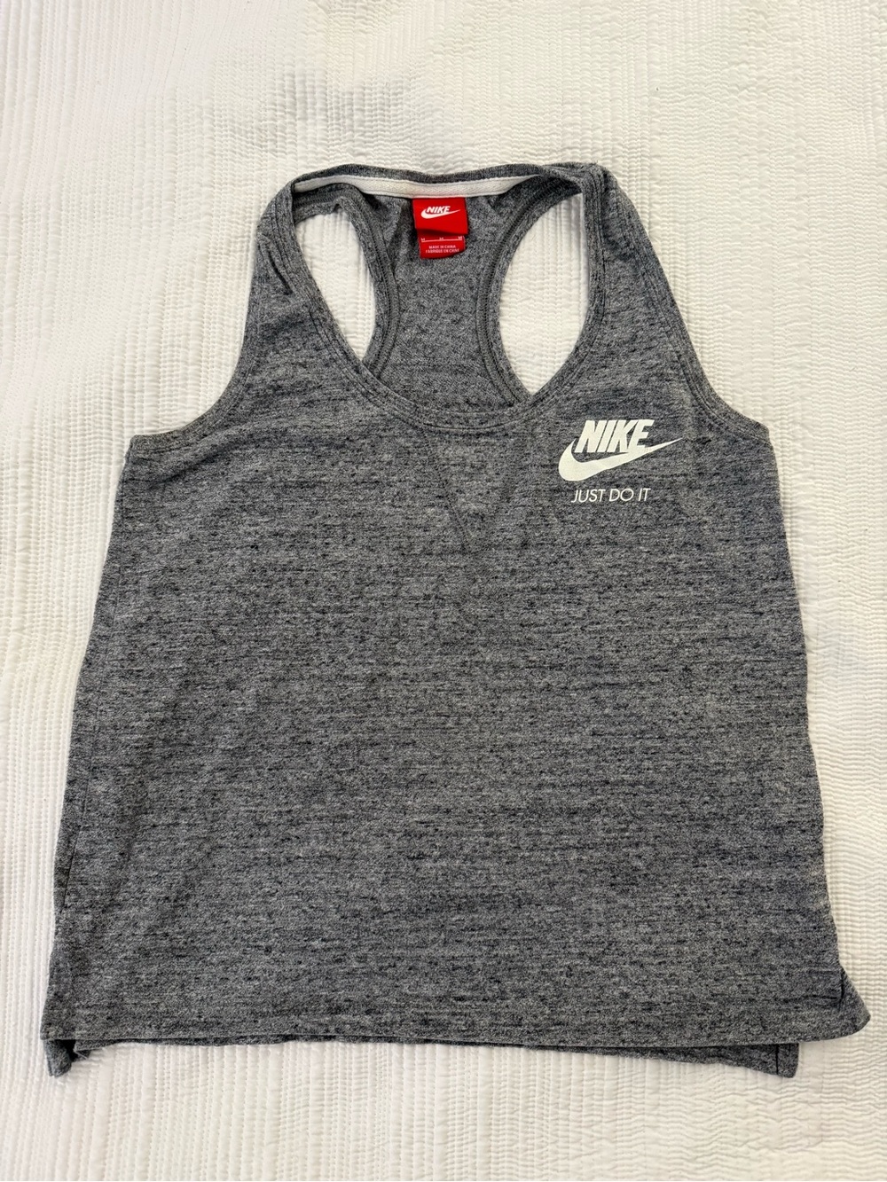 Nike Gray Heather Racerback Tank with White Logo